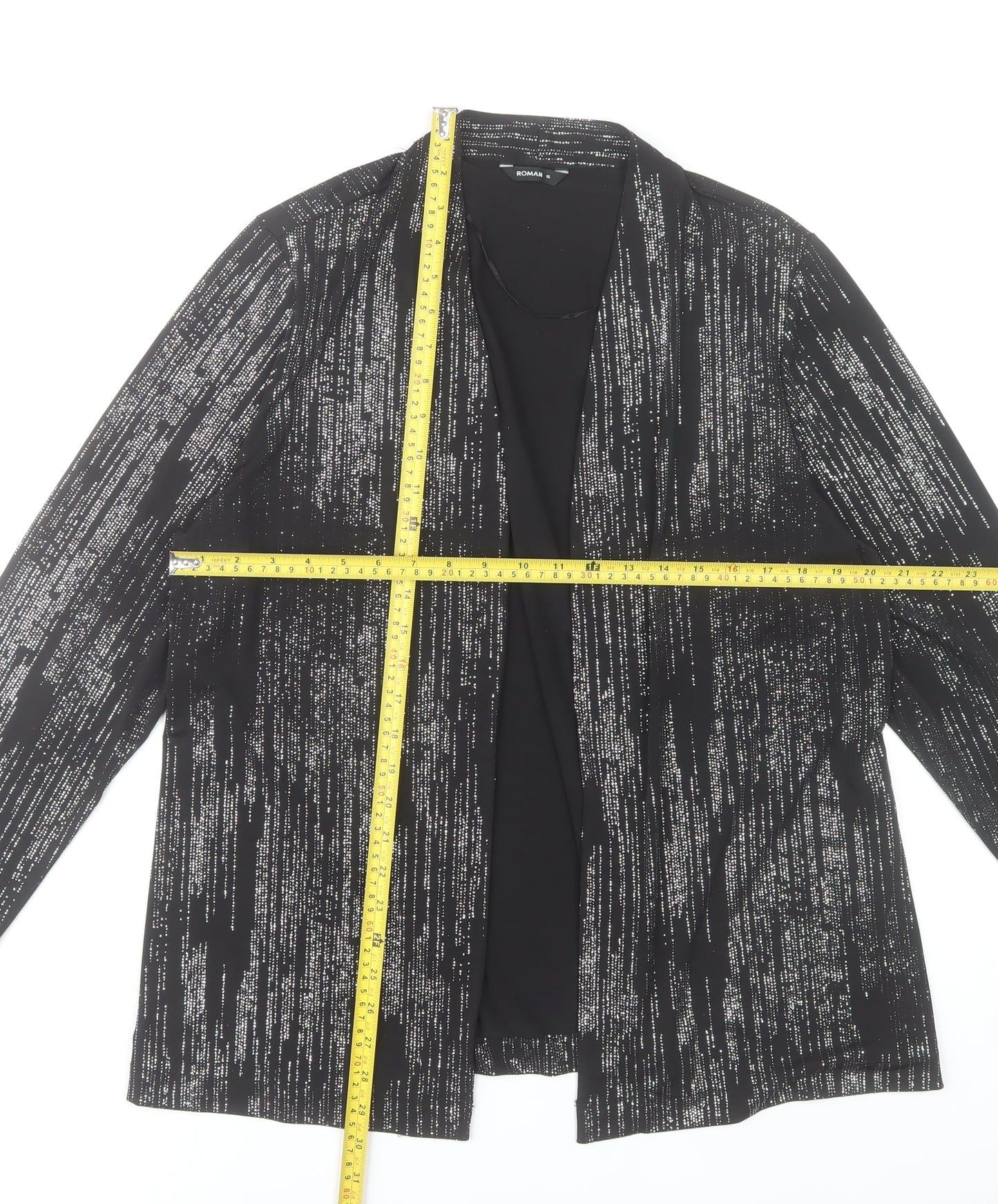 Roman Womens Black Glitter Long Sleeve Open Tunic Blouse Size 16