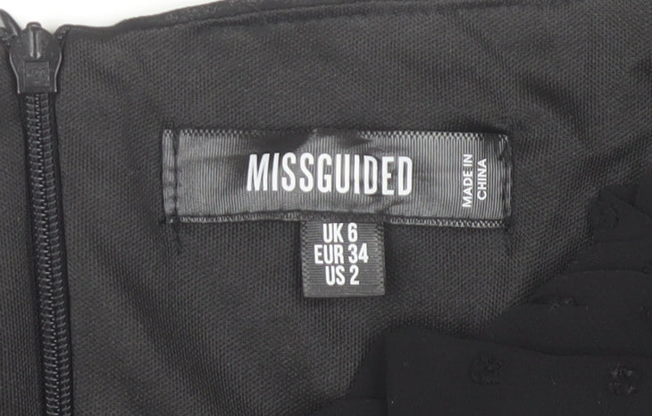 Missguided Women Black Size 6 Mini Bodycon Puff Sleeve Dress