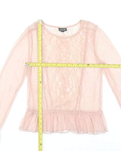 Topshop Womens Pink Lace Ruffle Blouse Size 8 Long Sleeve Party Tunic