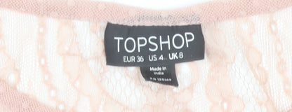 Topshop Womens Pink Lace Ruffle Blouse Size 8 Long Sleeve Party Tunic