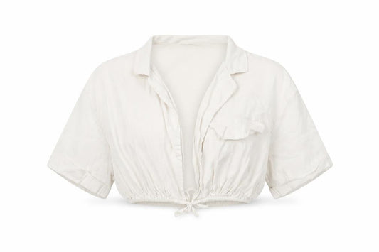 Bershka Womens Ivory Cropped Collared Blouse Size 8