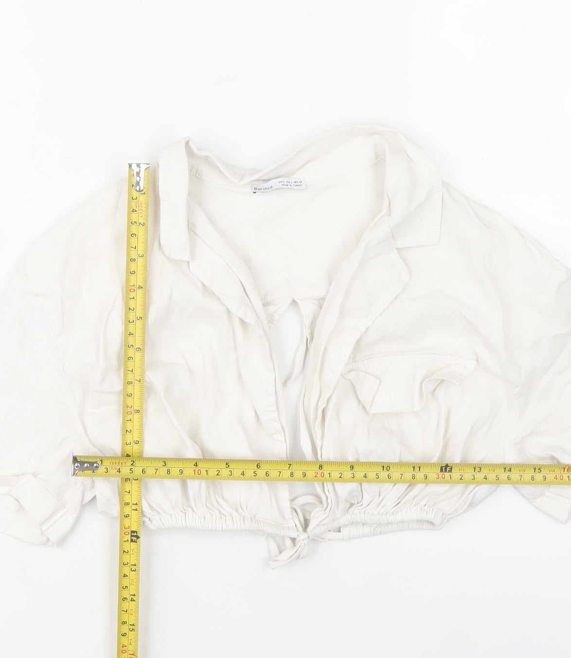 Bershka Womens Ivory Cropped Collared Blouse Size 8