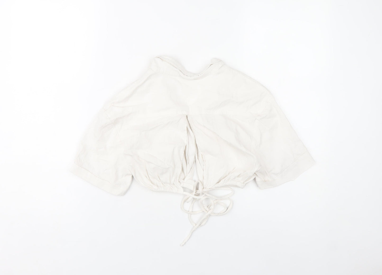 Bershka Womens Ivory Cropped Collared Blouse Size 8