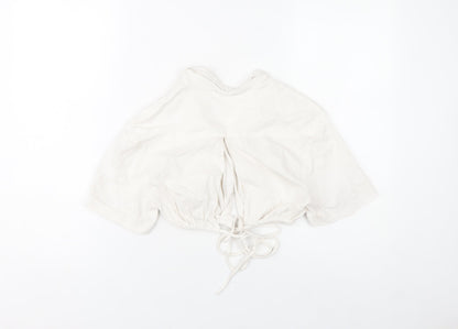 Bershka Womens Ivory Cropped Collared Blouse Size 8