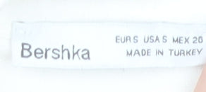 Bershka Womens Ivory Cropped Collared Blouse Size 8