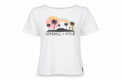 Kendall + Kylie Womens White Graphic T-Shirt Size 14 Short Sleeve Cotton