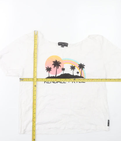 Kendall + Kylie Womens White Graphic T-Shirt Size 14 Short Sleeve Cotton