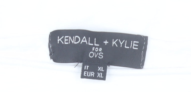 Kendall + Kylie Womens White Graphic T-Shirt Size 14 Short Sleeve Cotton