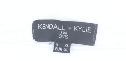Kendall + Kylie Womens White Graphic T-Shirt Size 14 Short Sleeve Cotton