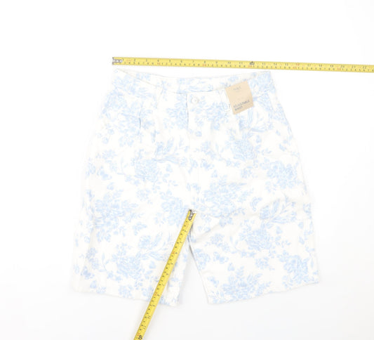 Marks and Spencer Girls Ivory Floral Bermuda Shorts 12-13Y Cotton Adjustable Waist