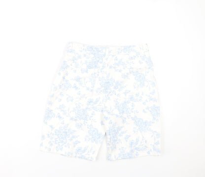 Marks and Spencer Girls Ivory Floral Bermuda Shorts 12-13Y Cotton Adjustable Waist