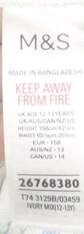 Marks and Spencer Girls Ivory Floral Bermuda Shorts 12-13Y Cotton Adjustable Waist