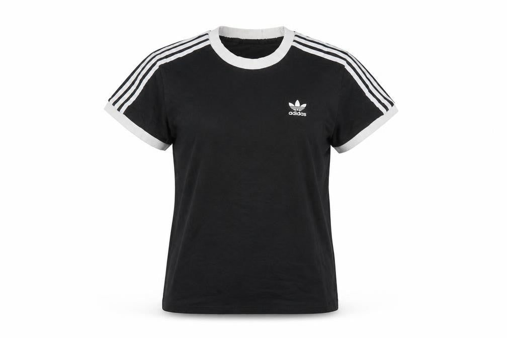 Front view of Adidas women’s black, size UK 12, cotton crew neck short sleeve t-shirt