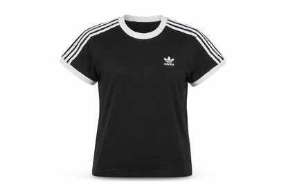 Front view of Adidas women’s black, size UK 12, cotton crew neck short sleeve t-shirt
