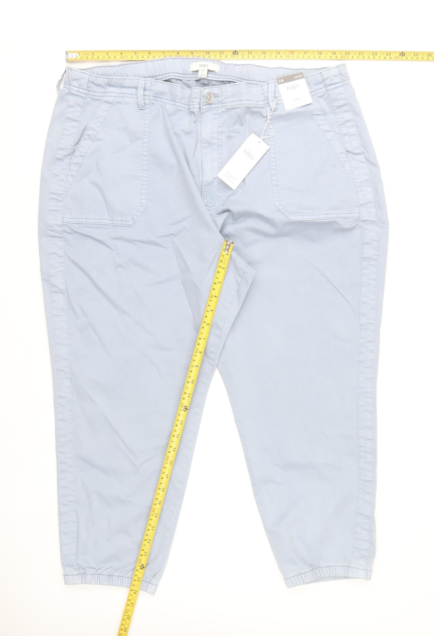 Marks and Spencer Womens Blue Chino Trousers Size 24 Elastic Waist