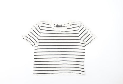 Topshop Women’s White Striped Crochet Trim T-Shirt Size 8