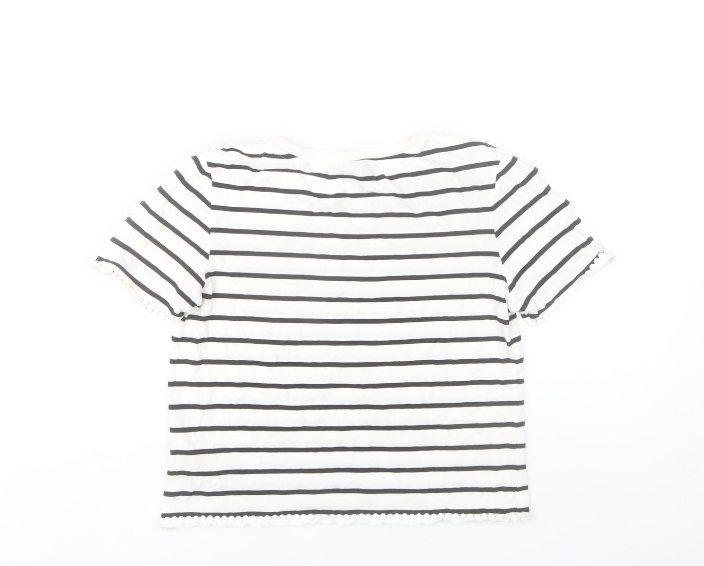Topshop Women’s White Striped Crochet Trim T-Shirt Size 8