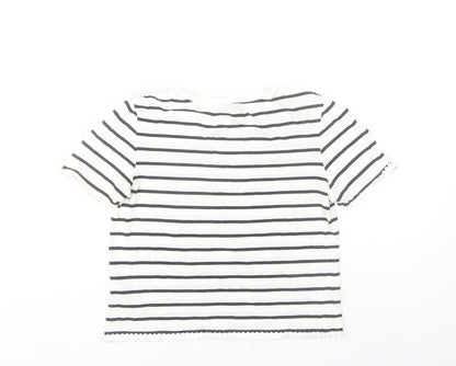 Topshop Women’s White Striped Crochet Trim T-Shirt Size 8