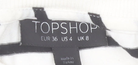 Topshop Women’s White Striped Crochet Trim T-Shirt Size 8