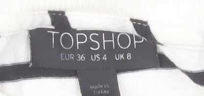Topshop Women’s White Striped Crochet Trim T-Shirt Size 8