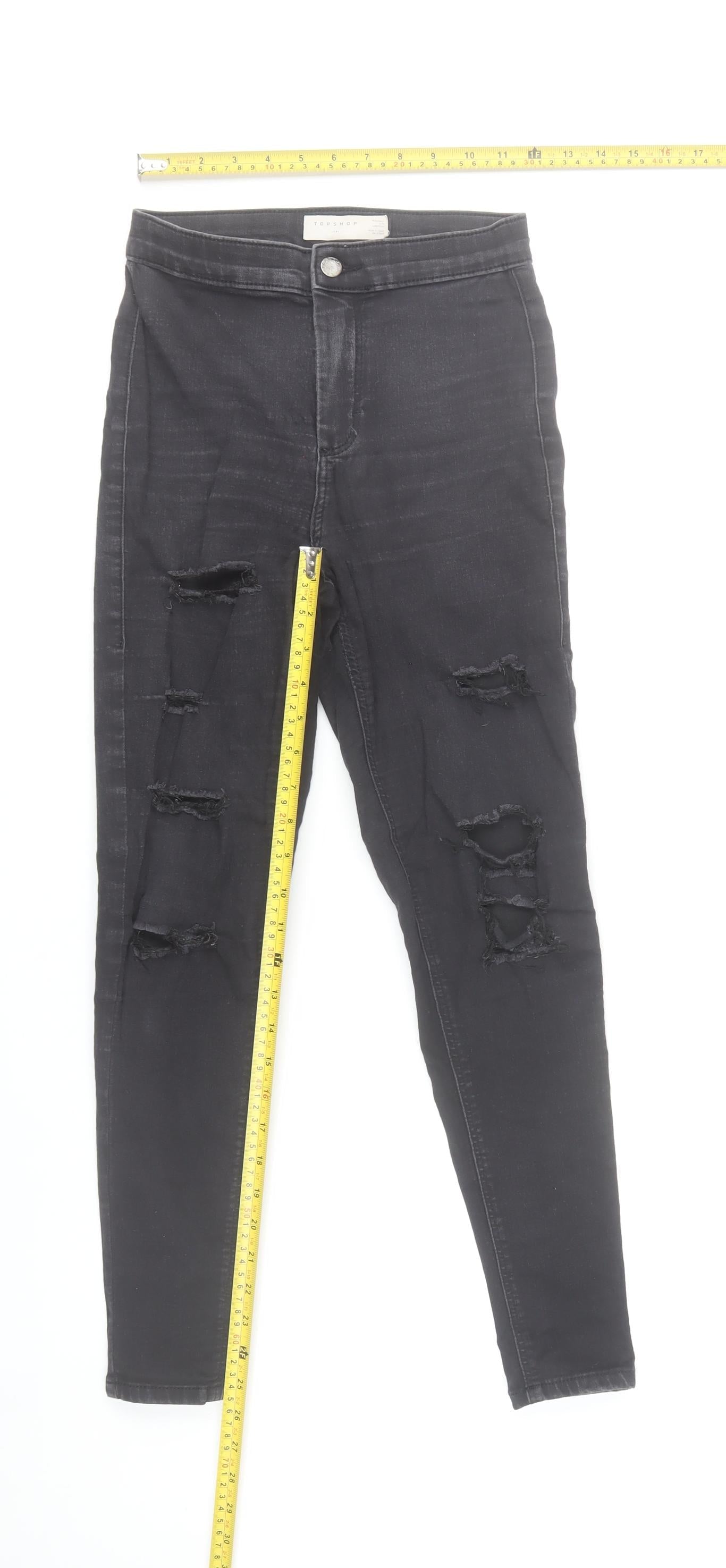 Topshop Womens Black Skinny Distressed Jeans Size W26 L30