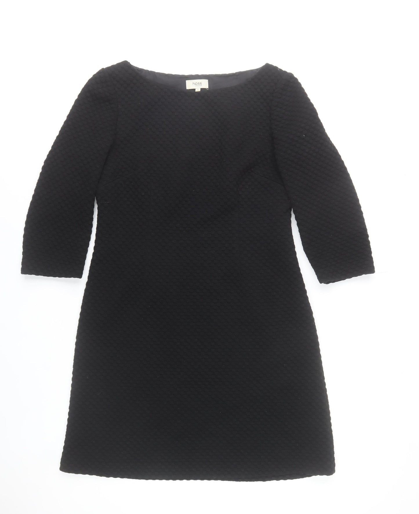 Hoss Intropia Women's Black Sheath Dress Size 14 3/4 Sleeve Knee Length