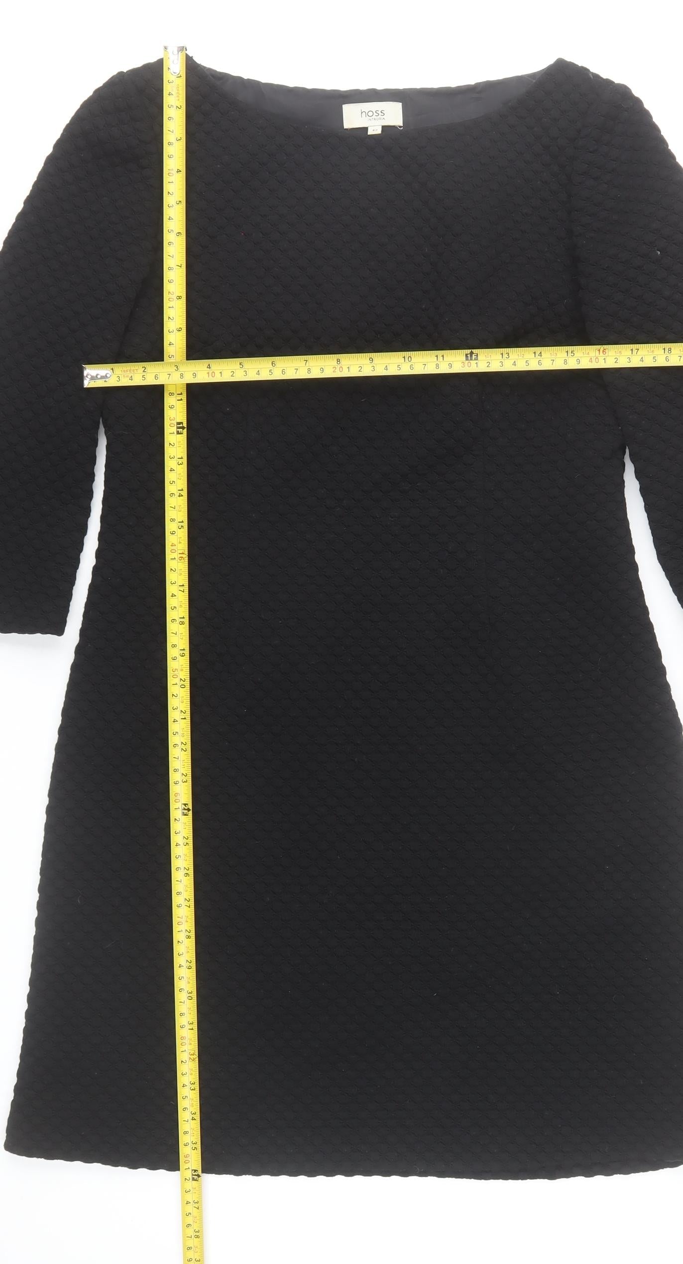 Hoss Intropia Women's Black Sheath Dress Size 14 3/4 Sleeve Knee Length