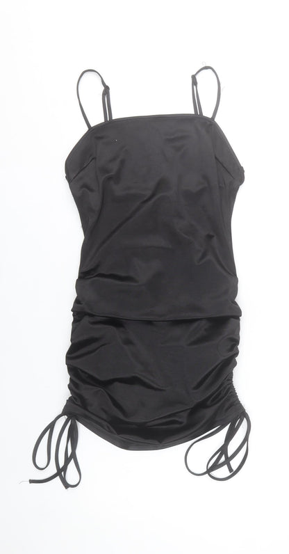 Saint Genies Women’s Black Mini Bodycon Dress Size 6 Ruched Strappy