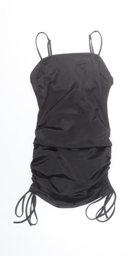 Saint Genies Women’s Black Mini Bodycon Dress Size 6 Ruched Strappy
