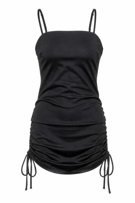 Saint Genies Women’s Black Mini Bodycon Dress Size 6 Ruched Strappy