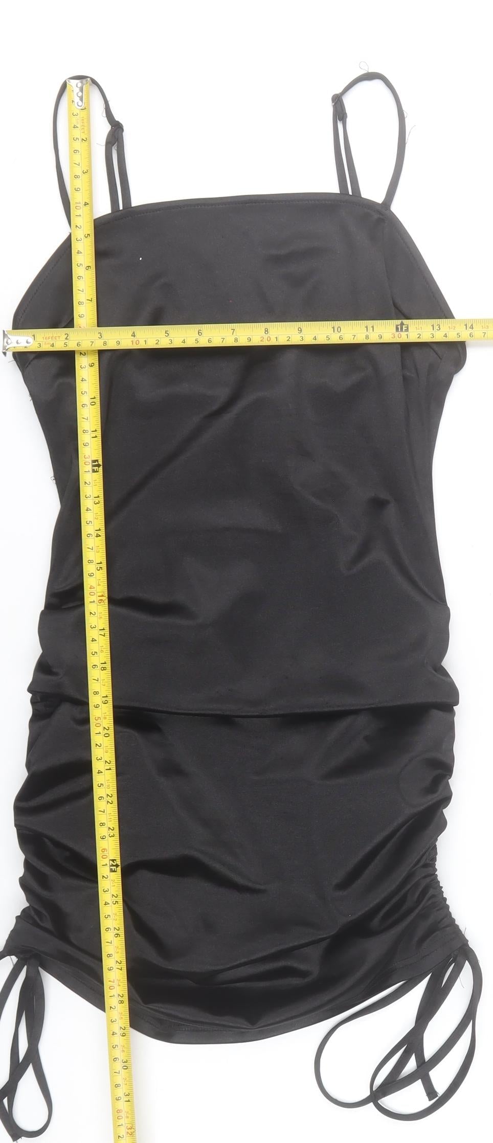 Saint Genies Women’s Black Mini Bodycon Dress Size 6 Ruched Strappy