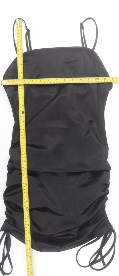 Saint Genies Women’s Black Mini Bodycon Dress Size 6 Ruched Strappy