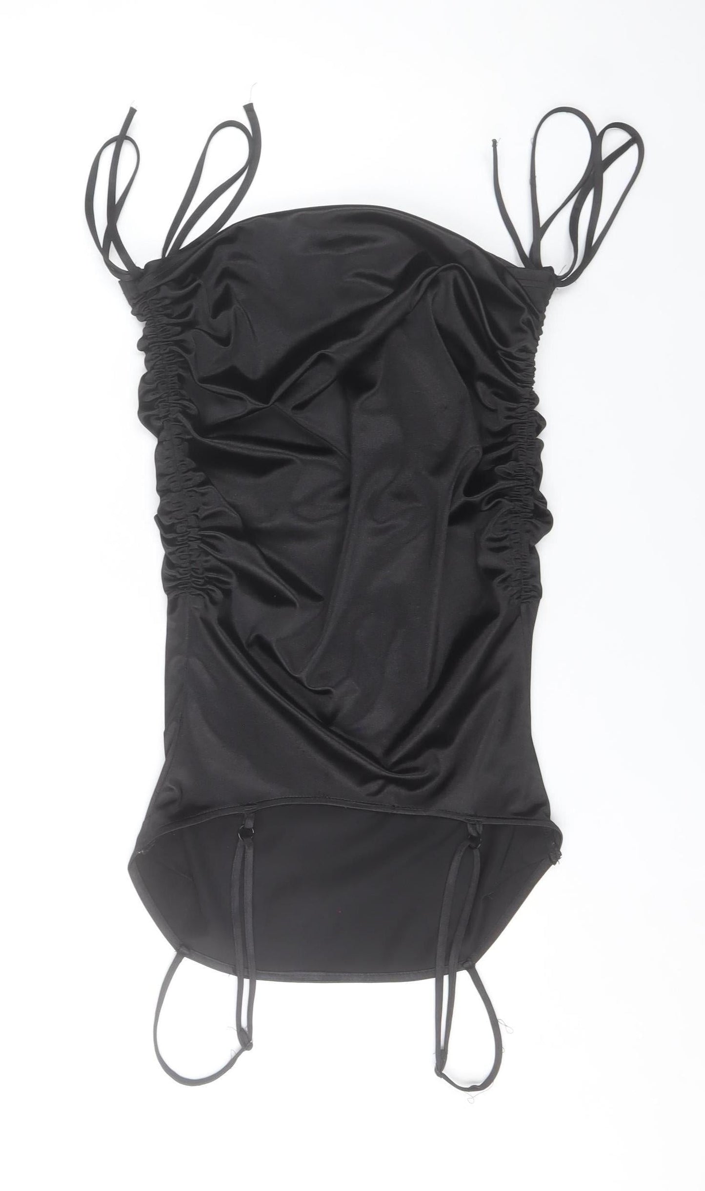 Saint Genies Women’s Black Mini Bodycon Dress Size 6 Ruched Strappy