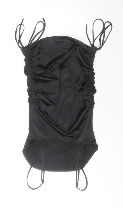 Saint Genies Women’s Black Mini Bodycon Dress Size 6 Ruched Strappy