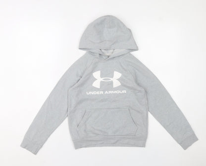 Under Armour Boys Grey Pullover Hoodie Size 8 Years Logo Sportswear