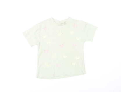 Next Girls Green Butterfly Embroidered Cotton T-Shirt 4 Years