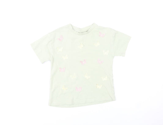 Next Girls Green Butterfly Embroidered Cotton T-Shirt 4 Years