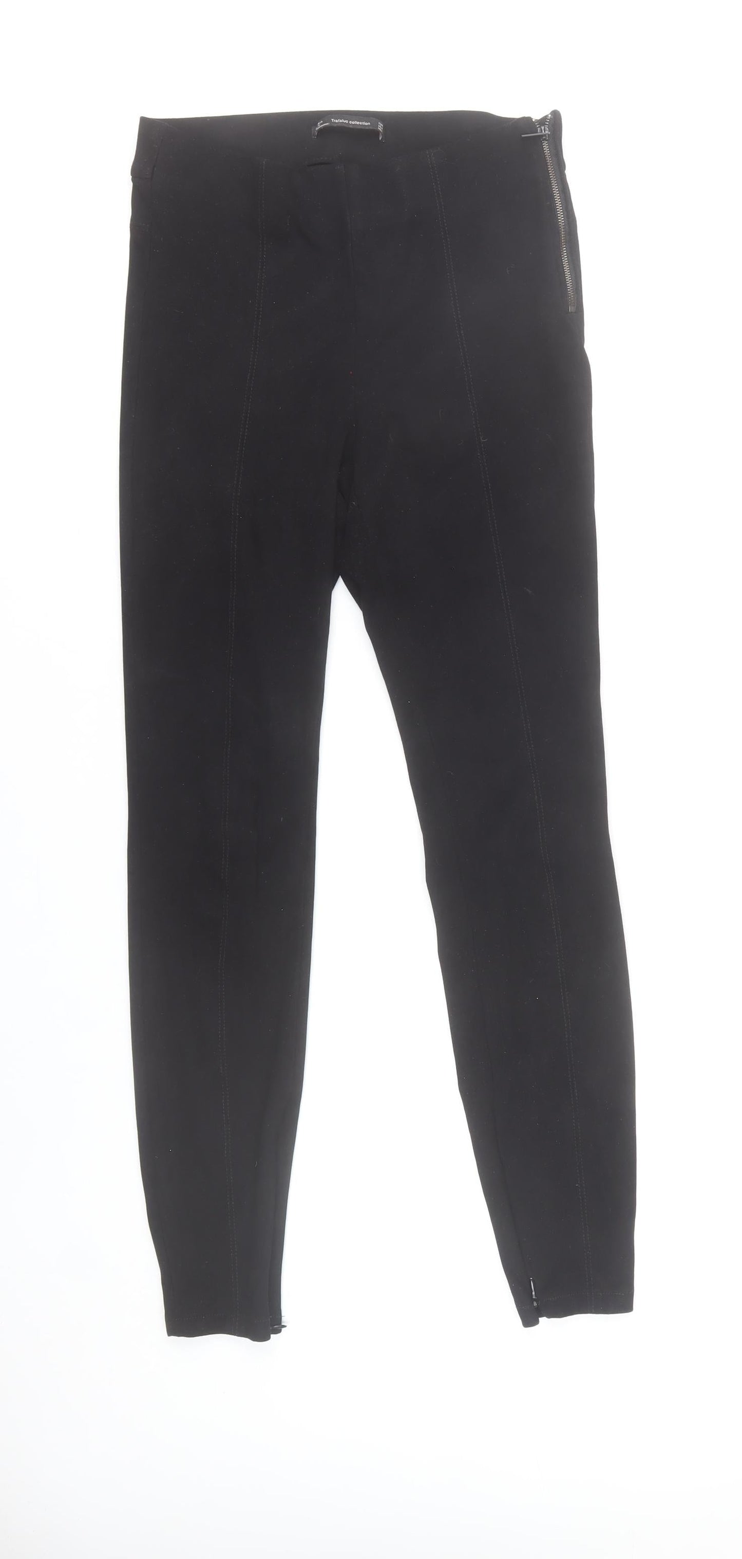 Zara Womens Black Slim Fit Leggings Trousers Size M with Ankle Zip
