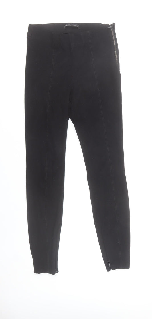 Zara Womens Black Slim Fit Leggings Trousers Size M with Ankle Zip