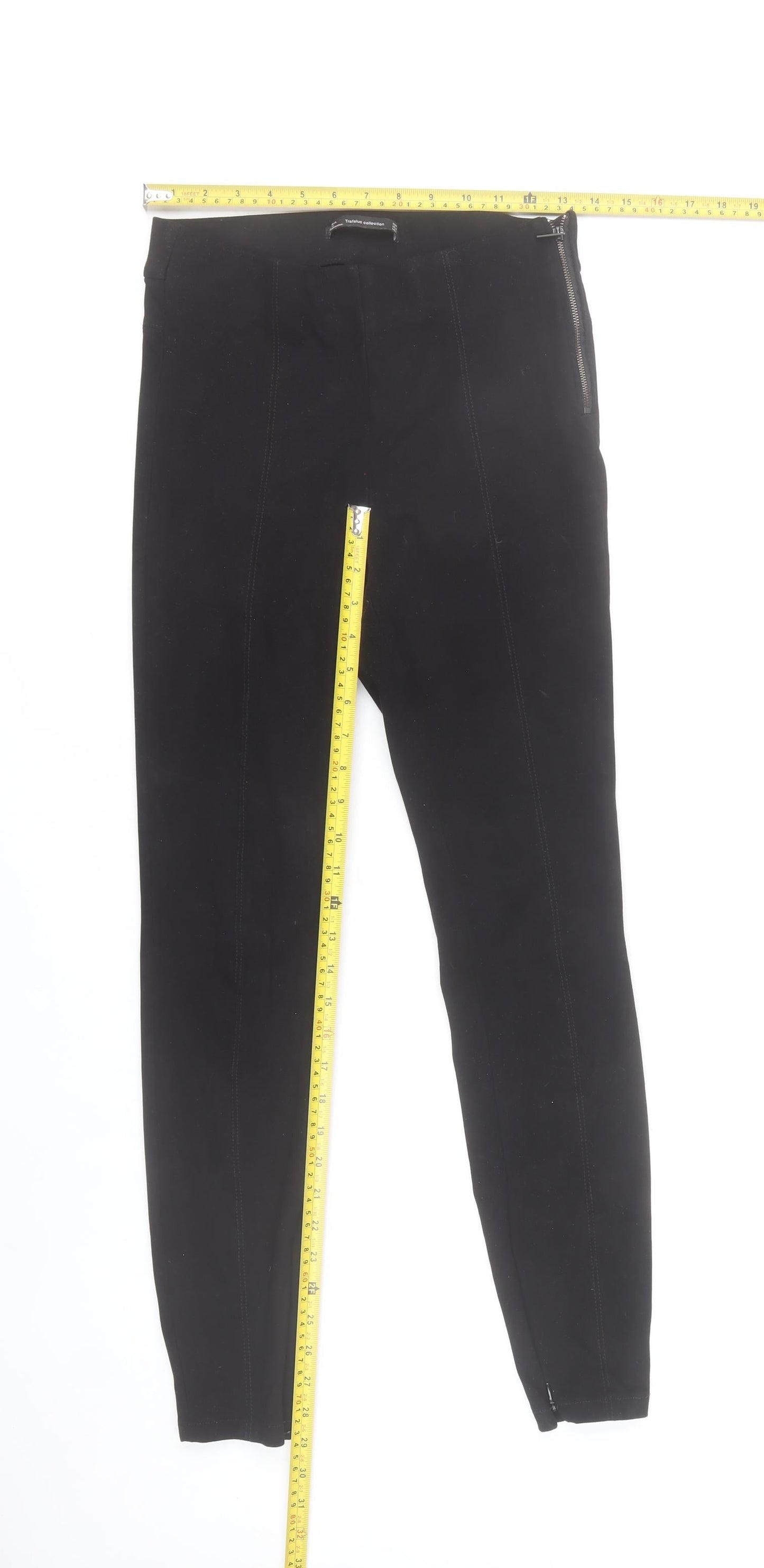 Zara Womens Black Slim Fit Leggings Trousers Size M with Ankle Zip