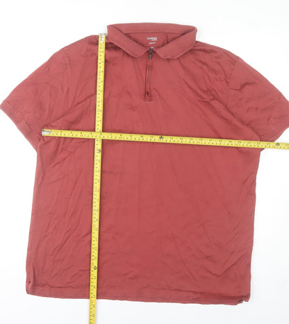 Dunnes Stores Men’s Red 2XL Cotton Polo Shirt Short Sleeve Zip Neck