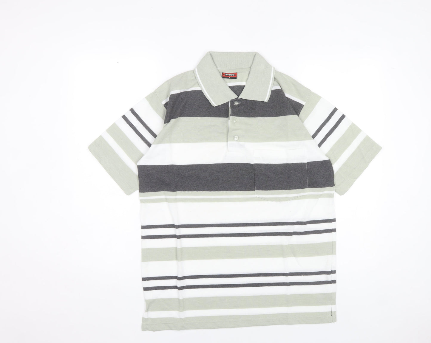 Guv'nors Men's Green Striped Polo Shirt Size M Short Sleeve Casual