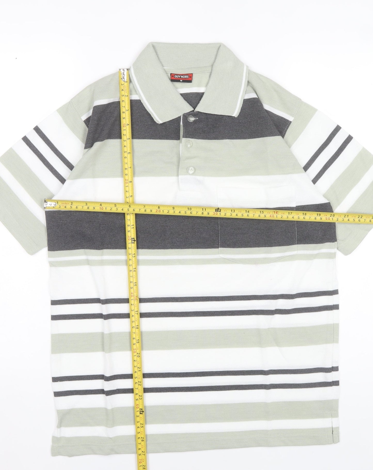 Guv'nors Men's Green Striped Polo Shirt Size M Short Sleeve Casual
