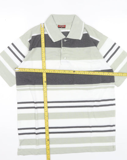 Guv'nors Men's Green Striped Polo Shirt Size M Short Sleeve Casual