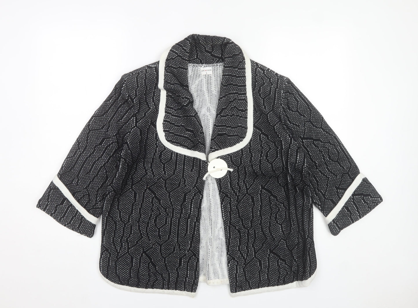 Dexter Womens Black Geometric Knit Cardigan L 3/4 Sleeve