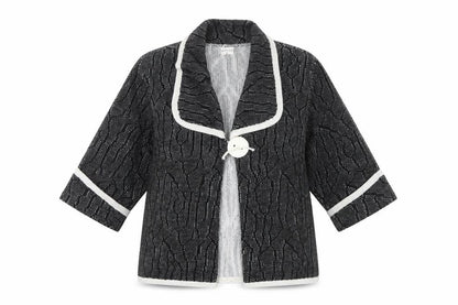 Dexter Womens Black Geometric Knit Cardigan L 3/4 Sleeve