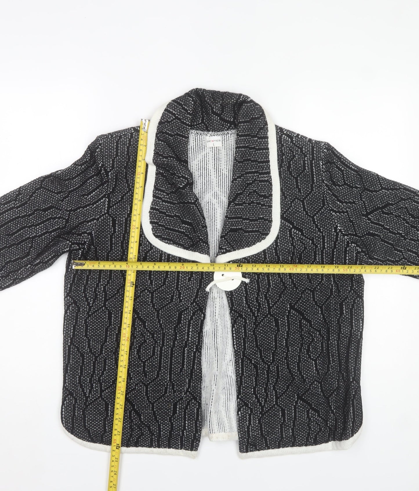 Dexter Womens Black Geometric Knit Cardigan L 3/4 Sleeve