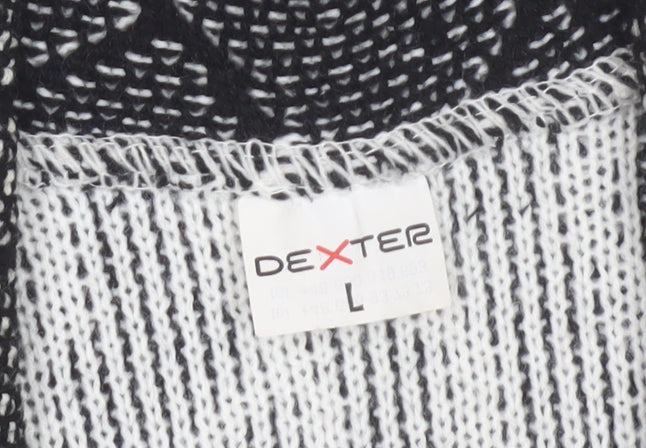 Dexter Womens Black Geometric Knit Cardigan L 3/4 Sleeve