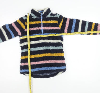 FatFace Girls Multicoloured Striped Fleece Sweatshirt 8-9Y Pullover 1/4 Zip