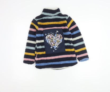 FatFace Girls Multicoloured Striped Fleece Sweatshirt 8-9Y Pullover 1/4 Zip